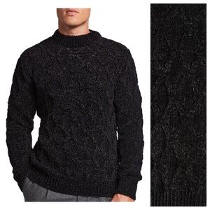 Men's Scotch & Soda Chunky Cable Knit Chenille Pullover Sweater Black, Size L